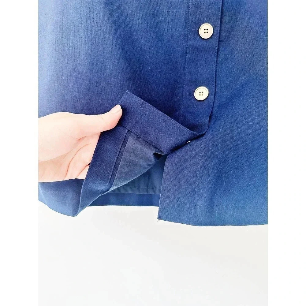 J. Crew Factory Navy Blue Linen Blend Button Front Skirt Size 10 - Picture 5 of 6